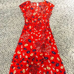 H and M flowered red wrap maxi dress size small.